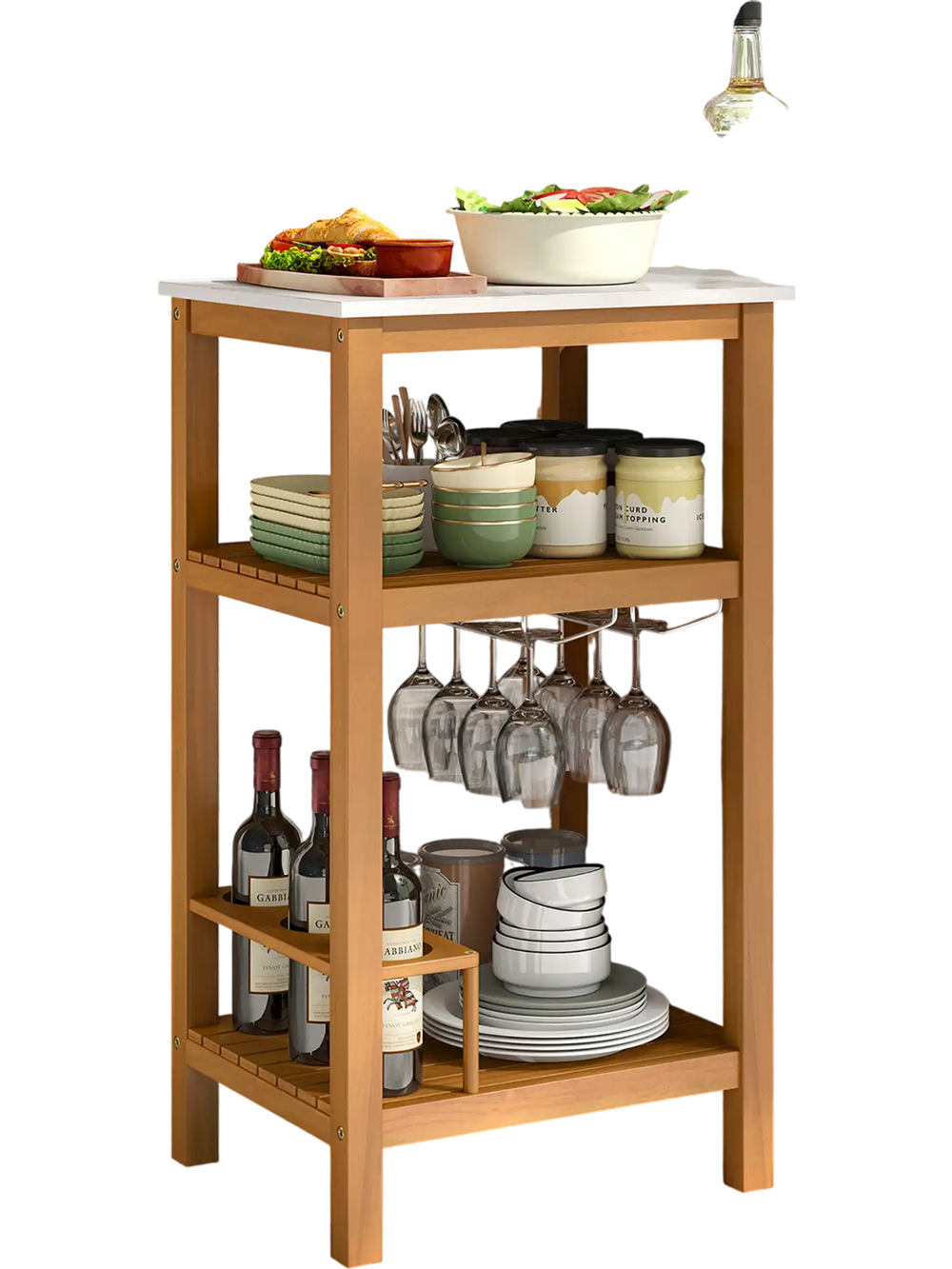 Acacia wood patio buffet cabinet showcasing a 2-row glass holder and wine storage, perfect for outdoor gatherings.