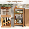 Patio acacia wood storage cabinet with faux marble top, featuring 2-row glass holder and 3 wine holders for outdoor use.
