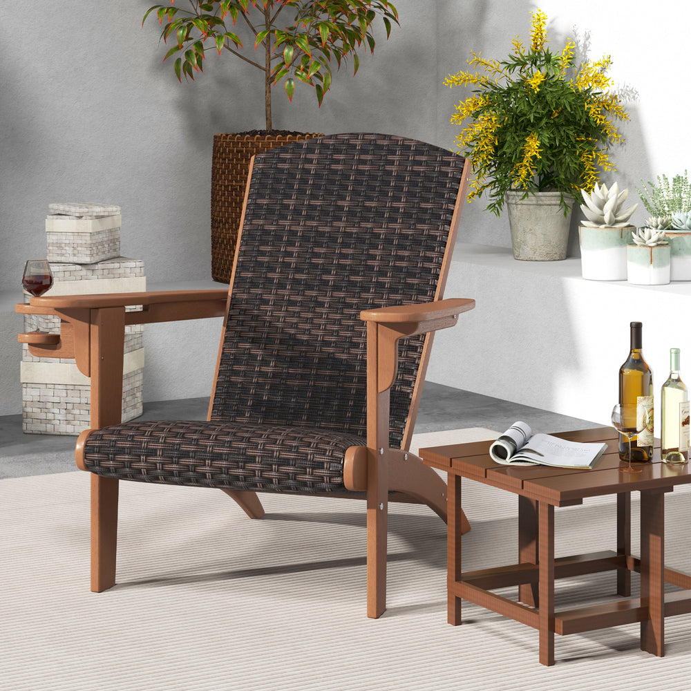 Patio Adirondack Chair with Rattan Padded Seat and Hidden Cupholder-Coffee - Gallery View 1 of 9