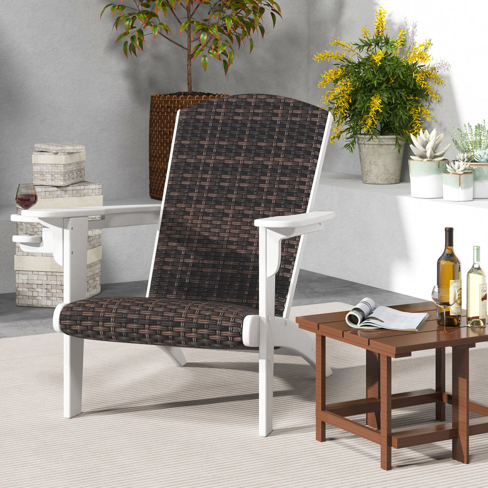 Patio Adirondack Chair with Rattan Padded Seat and Hidden Cupholder-White - Gallery View 1 of 10