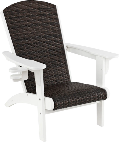 Costway Patio Adirondack Chair Rattan Padded Seat Hidden Cupholder 746152839 New