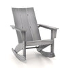 Gray Adirondack rocking chair with curved backrest and rounded armrests, perfect for balcony relaxation.