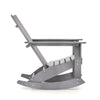 Gray Adirondack rocking chair viewed from the side, featuring a curved back and sturdy HDPE construction for outdoor.