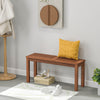 Backless 2-seater patio dining bench in solid wood with slatted seat, ideal for garden or porch use.