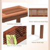 Close-up of the ventilated slatted seat of the 2-seater patio dining bench, showcasing solid wood construction and.