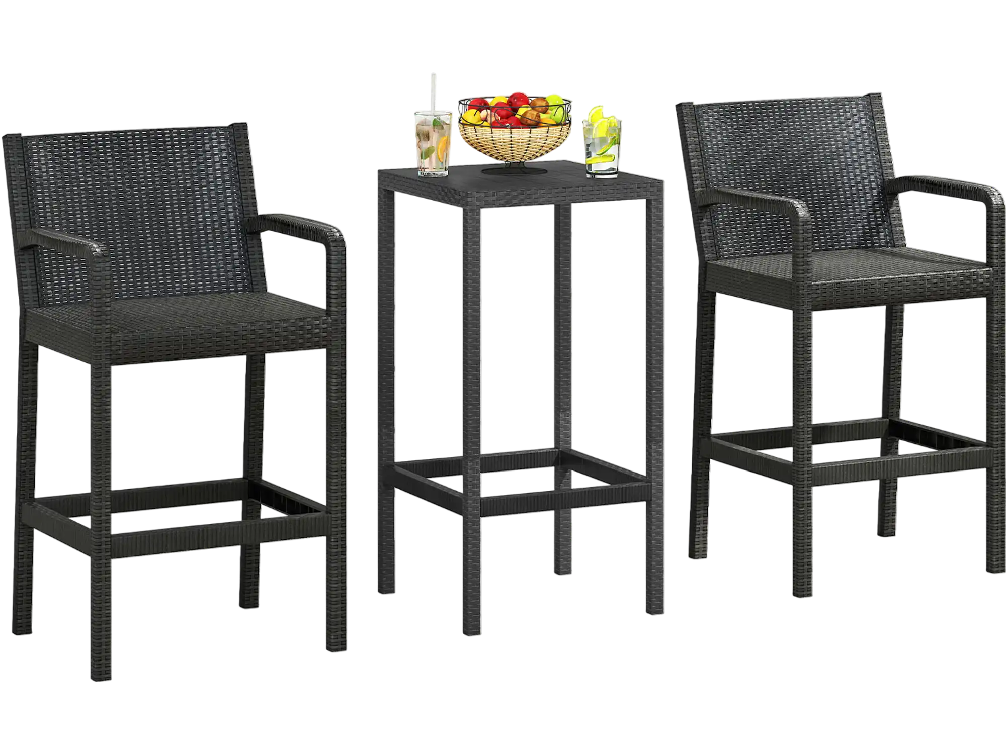 Costway 3-Piece Patio Bar Set w/ 2 Stools & 1 Bar Table Black 586149327 New