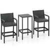 Black 3-piece patio bar set featuring 2 stools with armrests and a square table, perfect for outdoor relaxation.