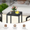 Black bar table with chic square patterns, easy-to-clean surface, ideal for patio or garden use.