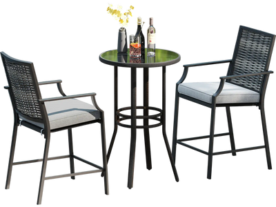 Costway Patio Rattan Counter Height Bar Stools Set of 2 w/ Armrests Grey 918327465 New