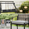 Counter height rattan bar chair with armrest in grey, featuring breathable fabric and durable metal structure for.