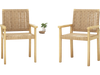 Natural wood chair set of 2 with woven paper rope, perfect for backyard or balcony relaxation.
