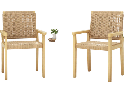 Costway Indoor Outdoor Wood Chair Set of 2 Natural 74583126 New