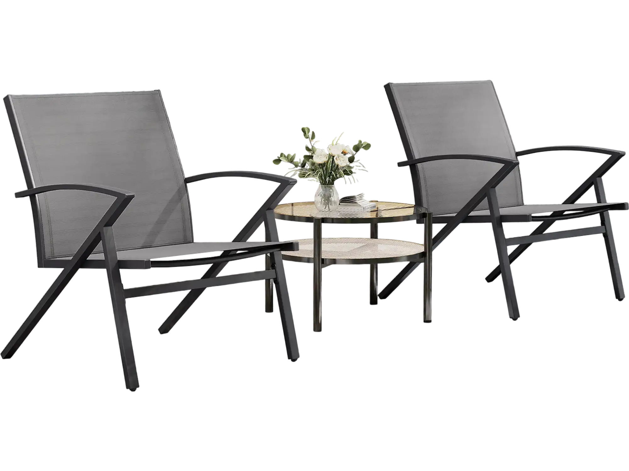 Costway Set of 2 Patio Lawn Beach Chairs Heavy Duty Metal Frame Grey 378241965 New