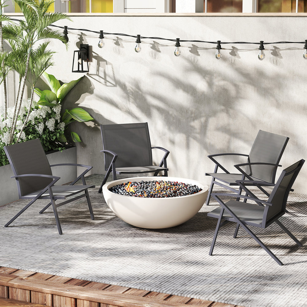 Set of two grey patio chairs with heavy-duty metal frame, perfect for outdoor relaxation on the porch or patio.