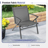 Grey patio chair featuring breathable, quick-drying fabric and a heavy-duty metal frame, perfect for outdoor relaxation.