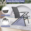 Heavy-duty metal frame patio chair with breathable fabric, contoured backrest, and adjustable foot pads for outdoor.