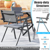 Set of 2 patio chairs with breathable fabric seats and sturdy powder-coated metal frame for outdoor dining.