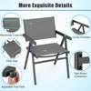Patio dining chair with breathable fabric seat, comfy armrests, and sturdy metal frame for outdoor relaxation.