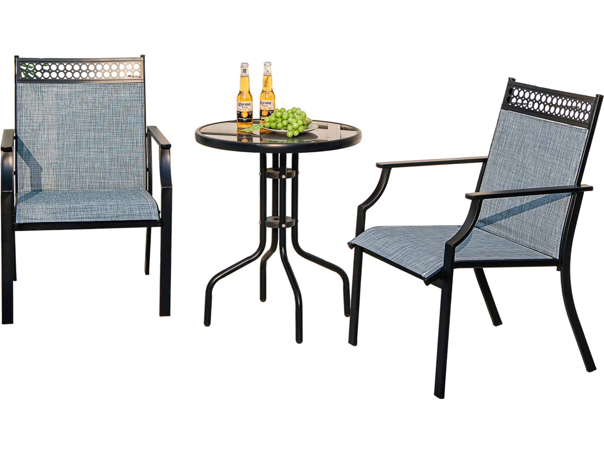 Costway Patio Chairs Set of 2 All-Weather Breathable Fabric Blue 97135286 New