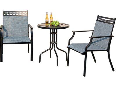 Costway Patio Chairs Set of 2 All-Weather Breathable Fabric Blue 97135286 New