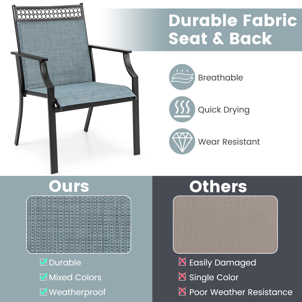 Patio chair set of 2 with breathable blue fabric, quick-drying and wear-resistant, ideal for poolside or patio use.