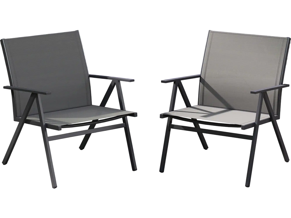 Gray patio chairs set of 2 with breathable mesh fabric and sturdy metal frame, perfect for outdoor relaxation.