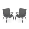 Gray patio chairs set of 2 with breathable mesh fabric and sturdy metal frame, ideal for garden or balcony relaxation.
