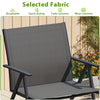 Gray patio chair with breathable mesh fabric, metal frame, and ergonomic design for comfortable outdoor seating.