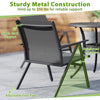 Gray patio chair with breathable mesh fabric and sturdy metal frame, designed for comfort and support up to 350 lbs.