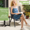 Gray patio chair set with breathable mesh fabric, ergonomic inclined backrest, and wide seat for outdoor comfort.