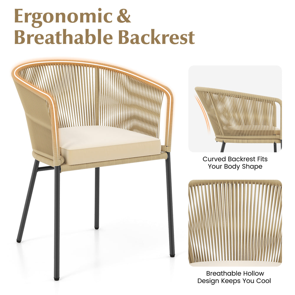 Curved backrest patio chair with cushion in yellow, designed for comfort and relaxation in outdoor spaces.