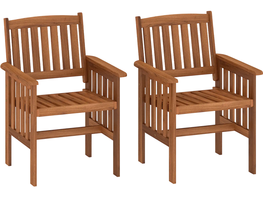 Patio Chairs Set of 2 Outdoor Solid Wood Chairs with Slatted Seat and Inclined Backrest