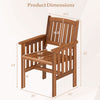 Patio chair dimensions showing solid wood frame, slatted seat, and inclined backrest for outdoor comfort and style.