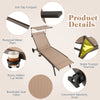 Brown adjustable chaise lounge chair with anti-slip footpads and smooth wheels, ideal for outdoor comfort and mobility.