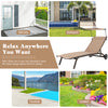 Brown patio chaise lounge chair with adjustable backrest and canopy, perfect for backyard, poolside, or balcony.