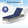 Patio chaise lounge chair with adjustable backrest, navy cushion, and PE wicker, ideal for poolside relaxation.