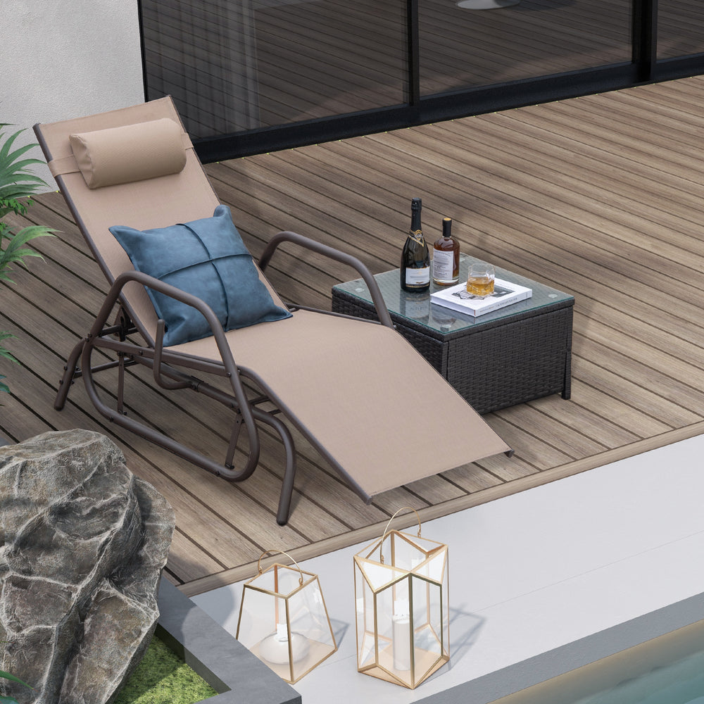Outdoor Chaise Lounge Glider Chair with Armrests and Pillow-Rustic Brown - Gallery View 1 of 10