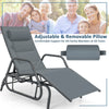 Gray outdoor chaise lounge glider chair with adjustable backrest and removable pillow, perfect for family comfort.
