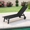 Black patio chaise lounge chair with wheels and 6-level adjustable backrest, perfect for poolside relaxation.