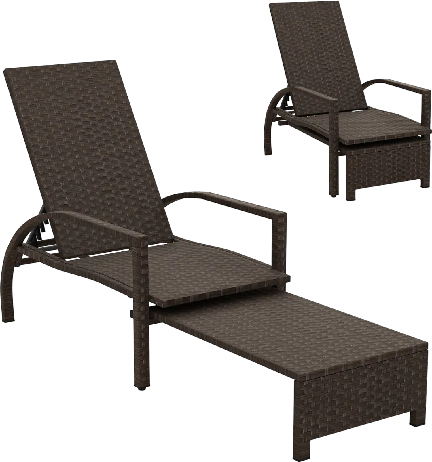 Costway Patio Rattan Chaise Lounge Chair w/ Retractable Ottoman 81752396 New