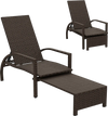 Patio chaise lounge with retractable ottoman, durable wicker surface, ergonomic design for backyard or poolside.