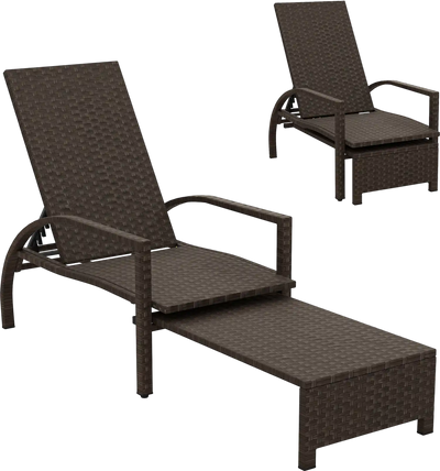 Costway Patio Rattan Chaise Lounge Chair w/ Retractable Ottoman 81752396 New