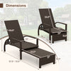 Patio chaise lounge with retractable ottoman, featuring a wicker surface and adjustable backrest for outdoor relaxation.