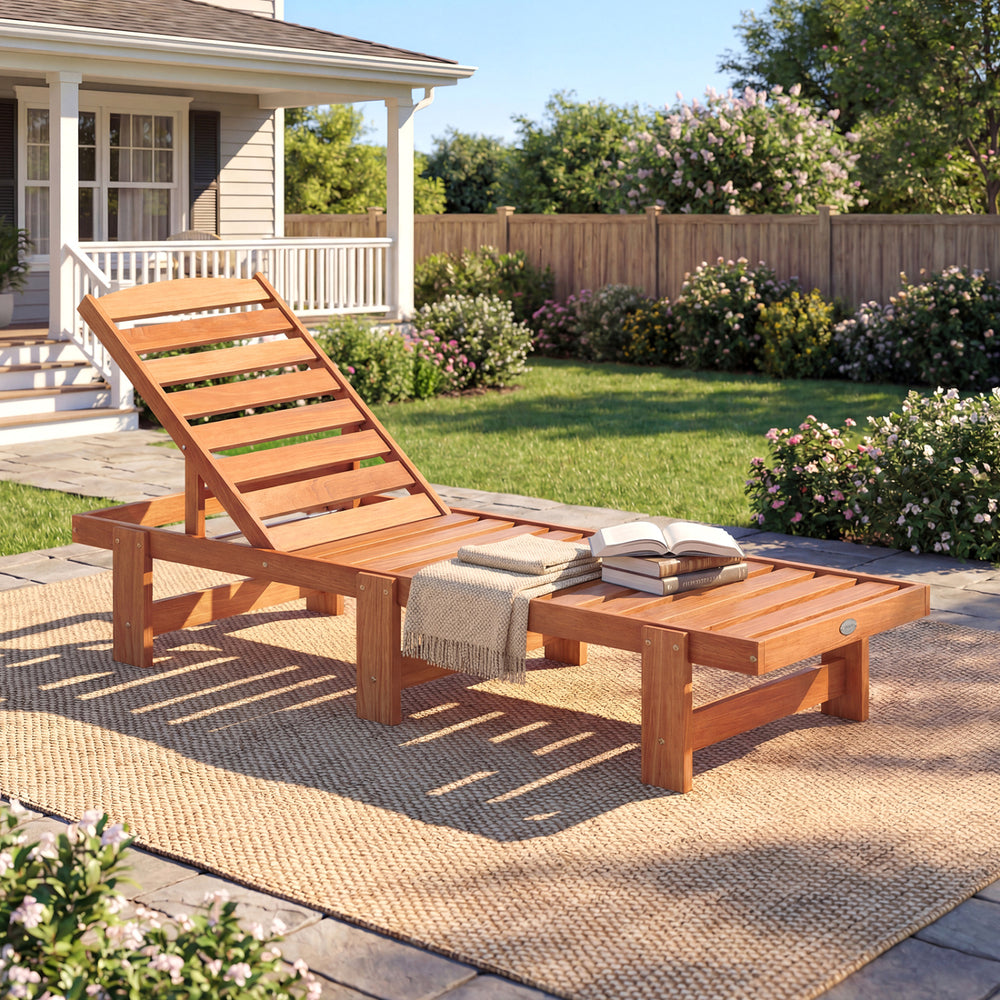 Patio Chaise Lounge Chair Solid Wood Slatted Recliner with Adjustable Backrest-1 Piece - Gallery View 1 of 7