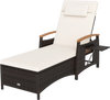 Patio chaise lounge features a 7-level adjustable backrest, removable cushion, and premium PE rattan for poolside comfort.