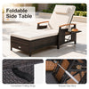 Patio chaise lounge with adjustable backrest, removable cushion, and foldable side table for poolside relaxation.