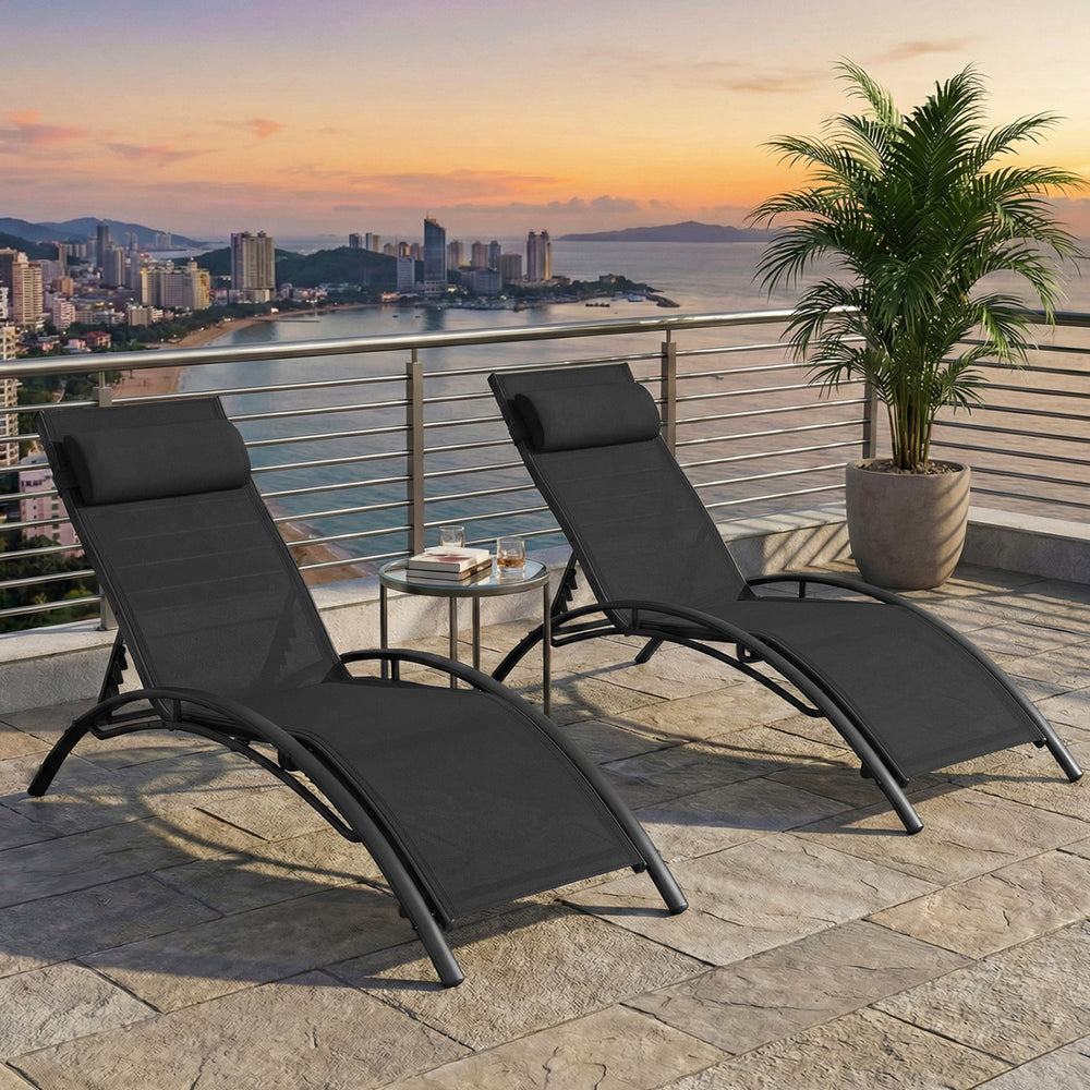 Patio Chaise Lounges Set of 2 Outdoor Recliner with 5-Position Backrest-Black - Gallery View 1 of 9