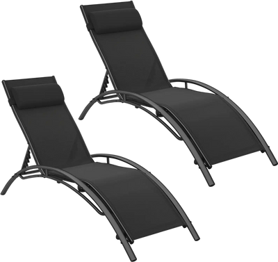 Costway Outdoor Patio Chaise Lounge Recliner Set of 2 5-Position Backrest 87366330 New
