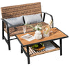 Patio rattan coffee table set featuring a 2-tier design, quick-dry cushions, and sturdy metal frame for outdoor use.