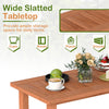 Rectangular patio coffee table with slatted tabletop, made of high-quality wood, ideal for deck or poolside use.